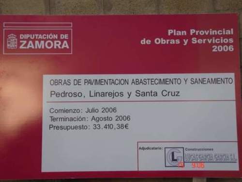 Abastecimiento, saneamiento y pavimentación en Pedroso, Linarejos y Santa Cruz (Zamora)